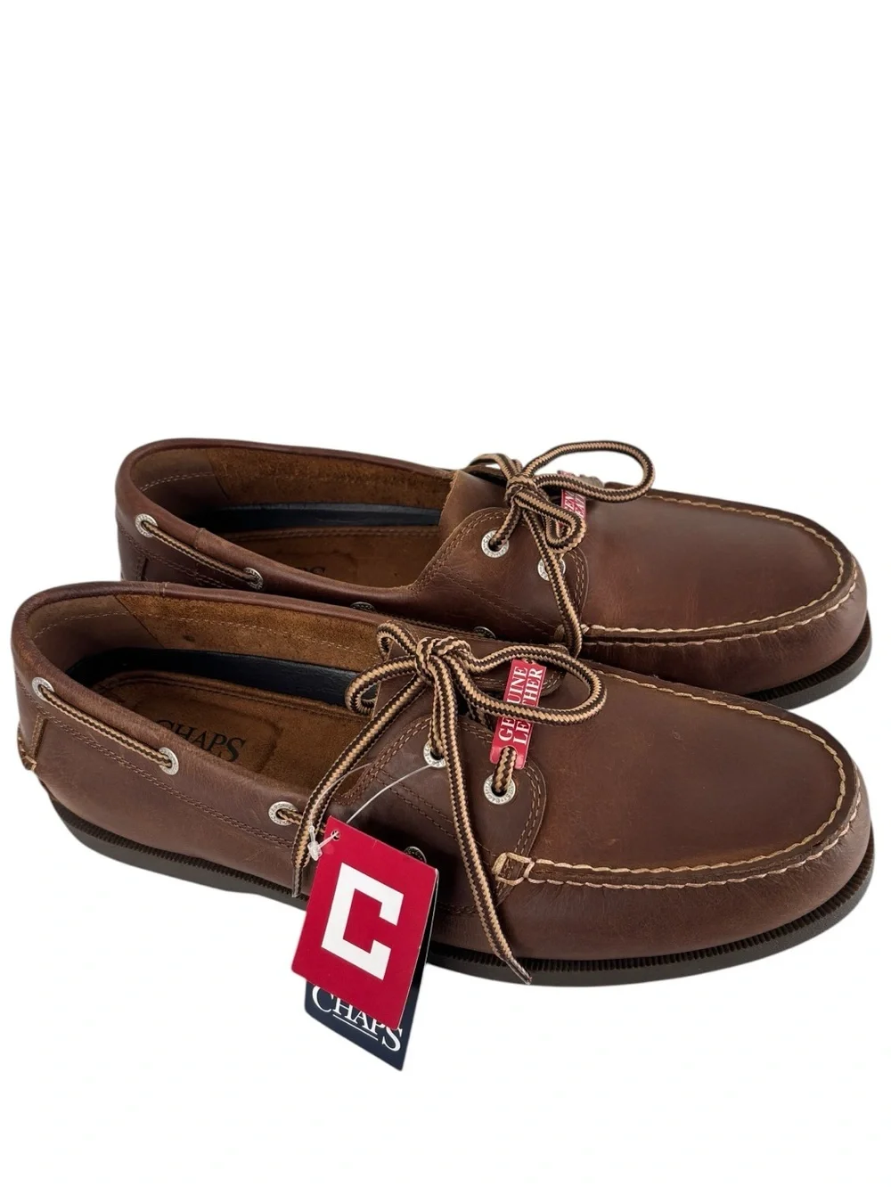 Chaps Ralph Lauren Brown Leather Boat Shoes Mens 12 M Preppy Classic NEW!